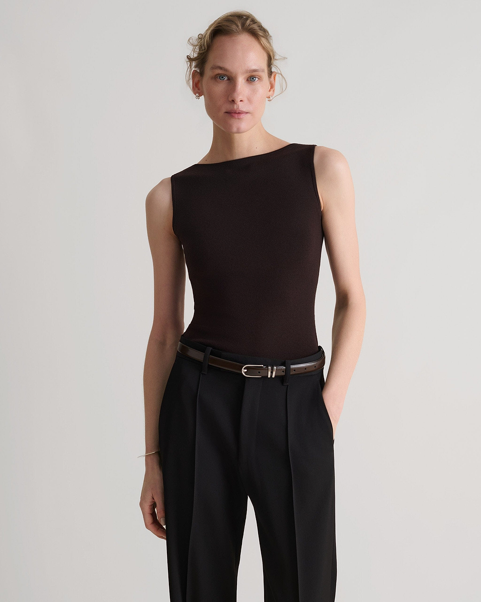 Women's Merino Wool Straight Neck Vest - Umber