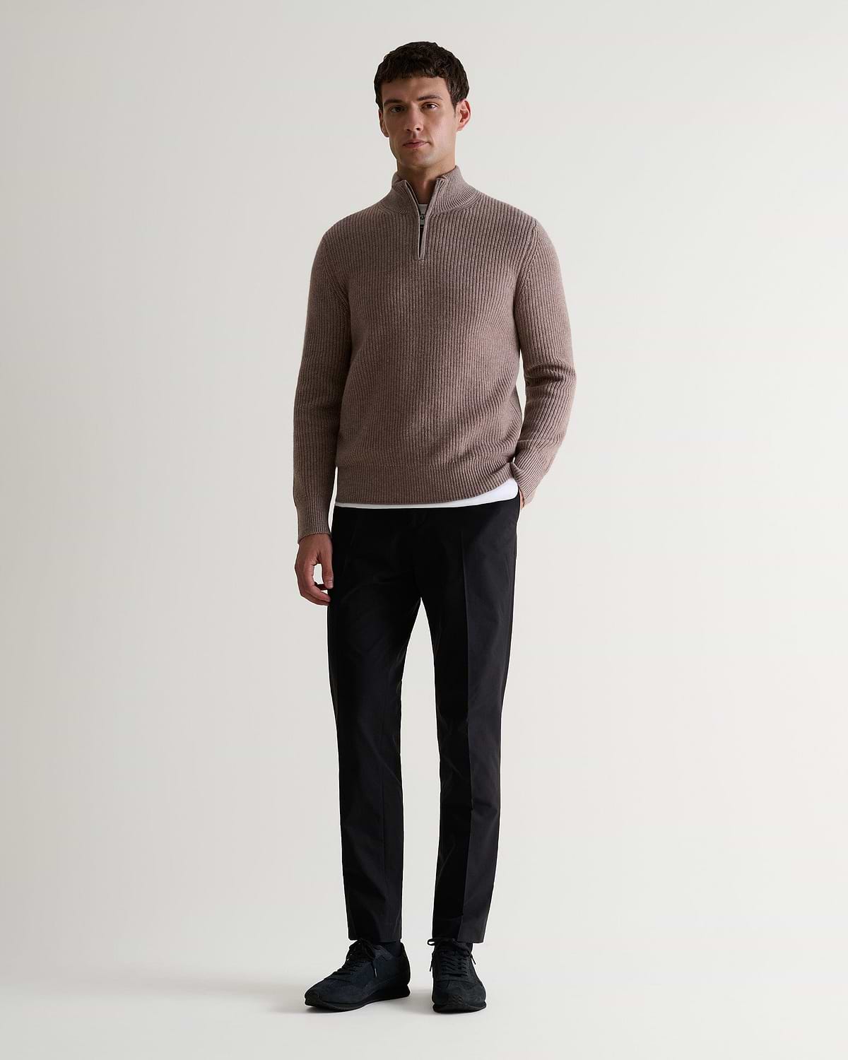 Men's Cashmere Merino Fishermans Rib 1/4 Zip Jumper - Toast