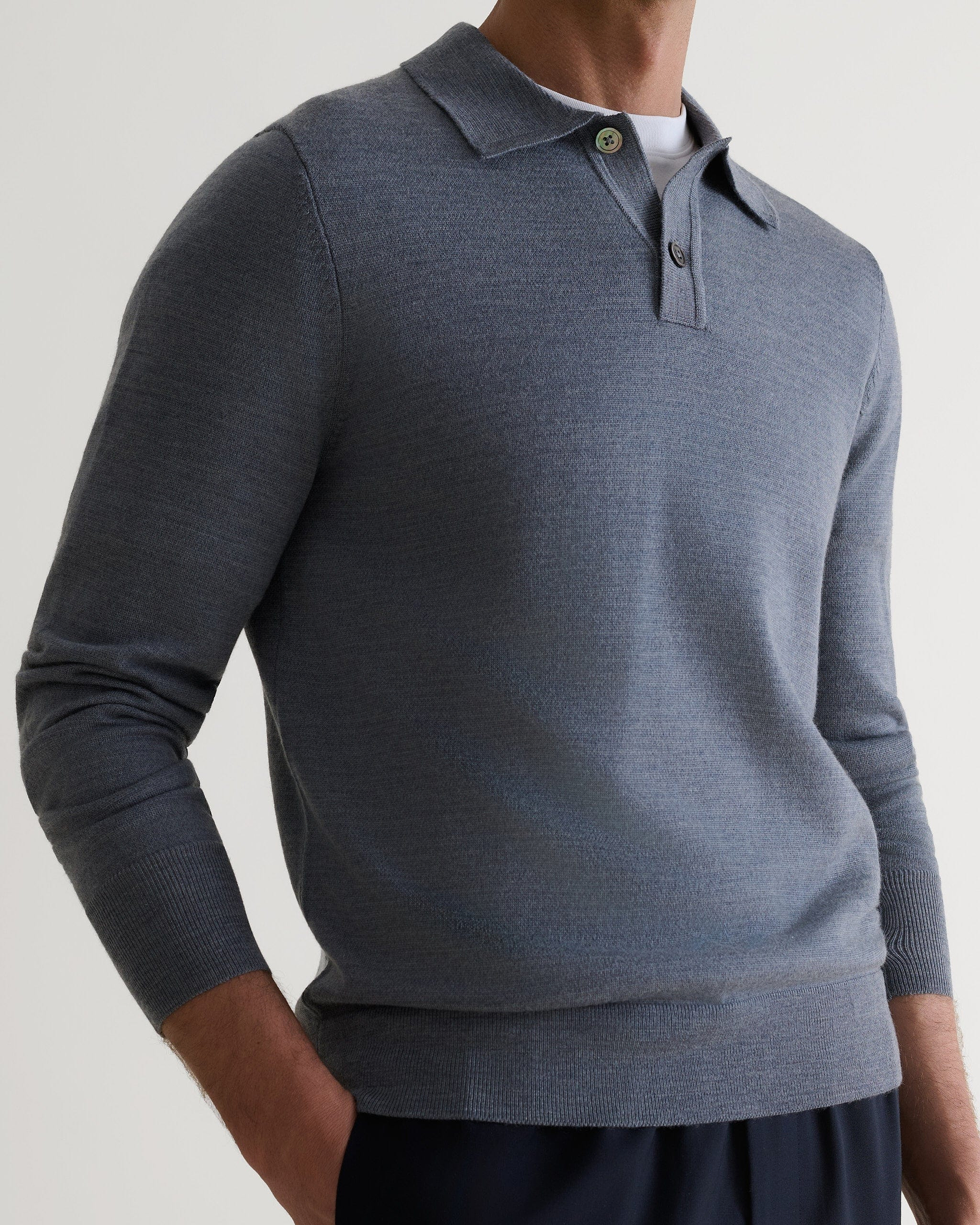 Men's Merino Knitted Polo Jumper - Grey