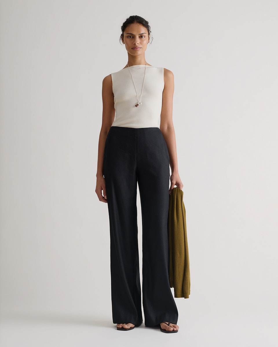 Women's Merino Wool Straight Neck Vest - Buttermilk