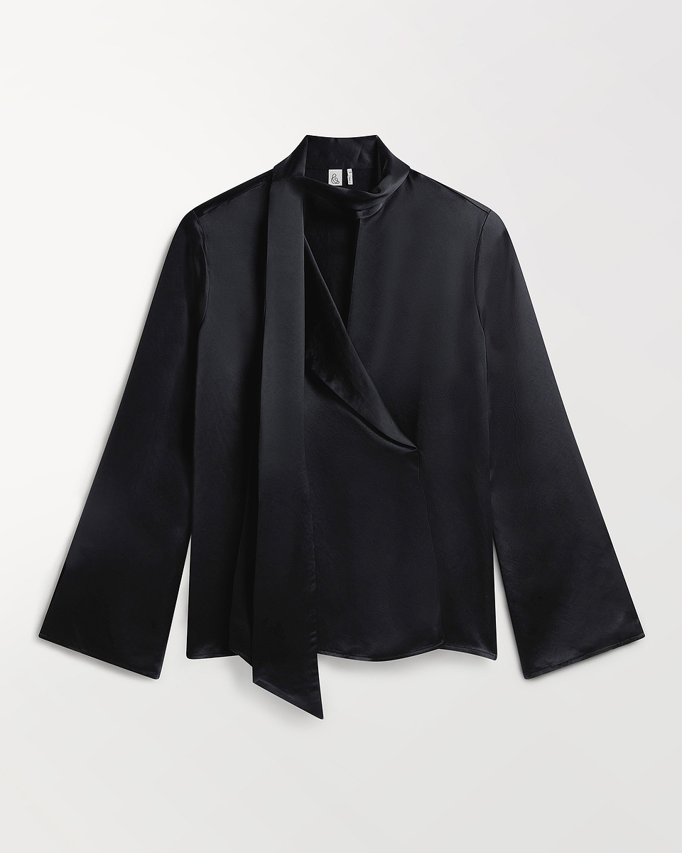 Women's NAIA™ Liquid Satin Scarf Blouse - Black