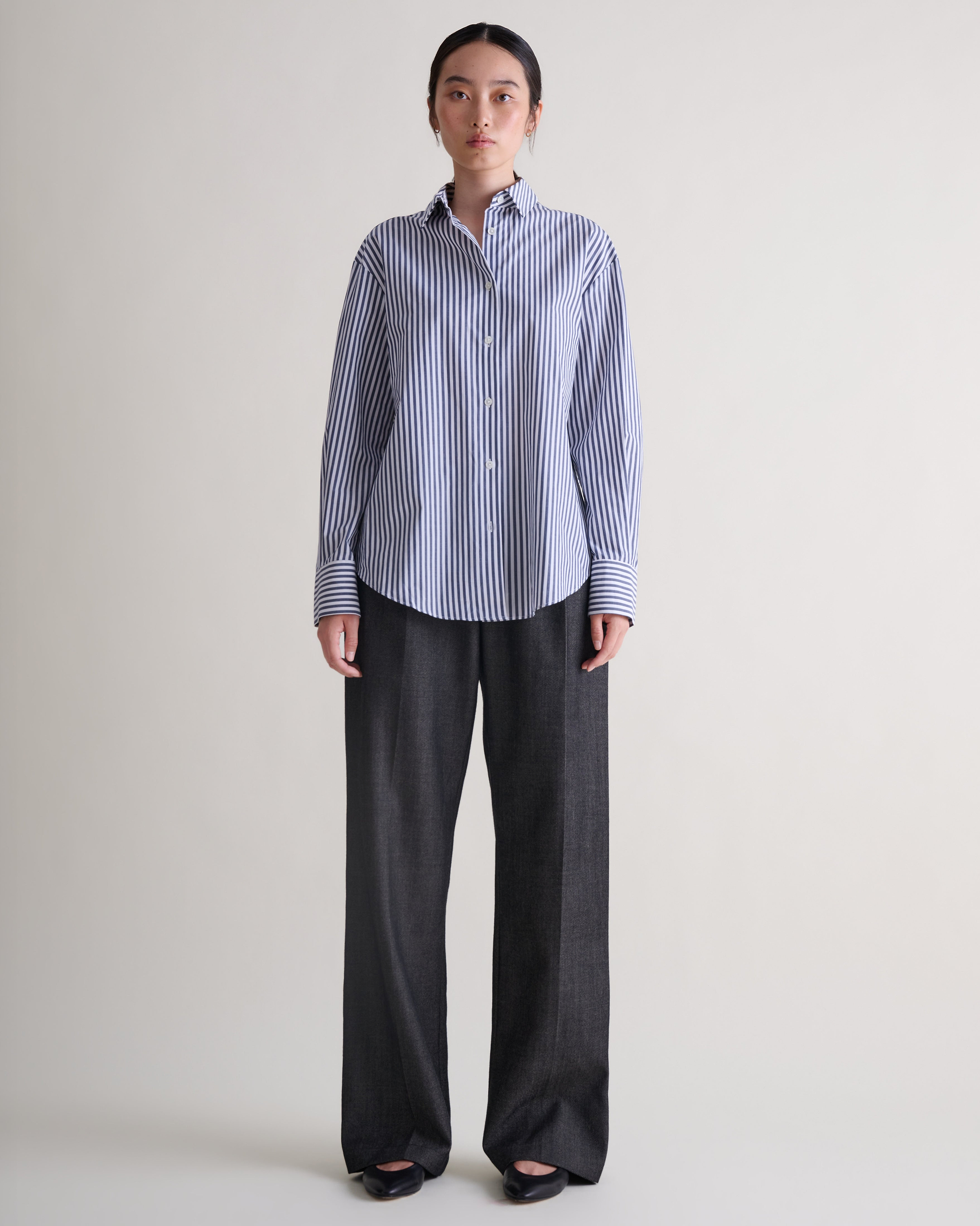 Organic Cotton Oversized Poplin Shirt - Navy Stripe