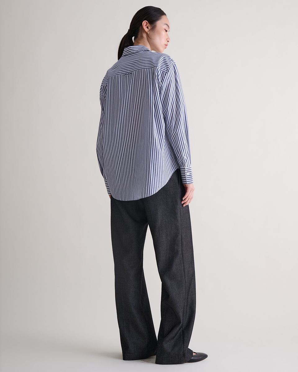 Organic Cotton Oversized Poplin Shirt - Navy Stripe
