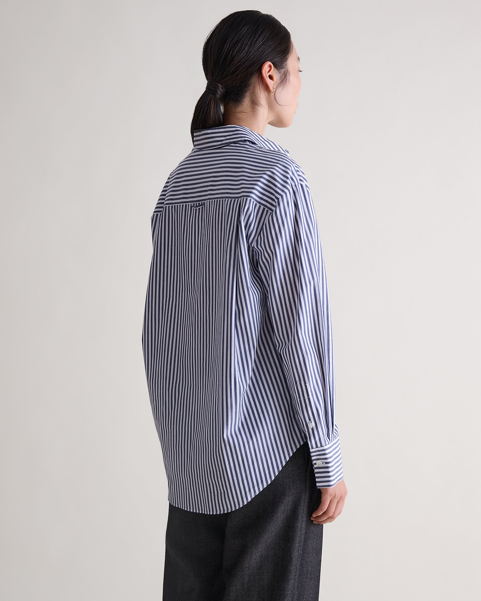 Organic Cotton Oversized Poplin Shirt - Navy Stripe