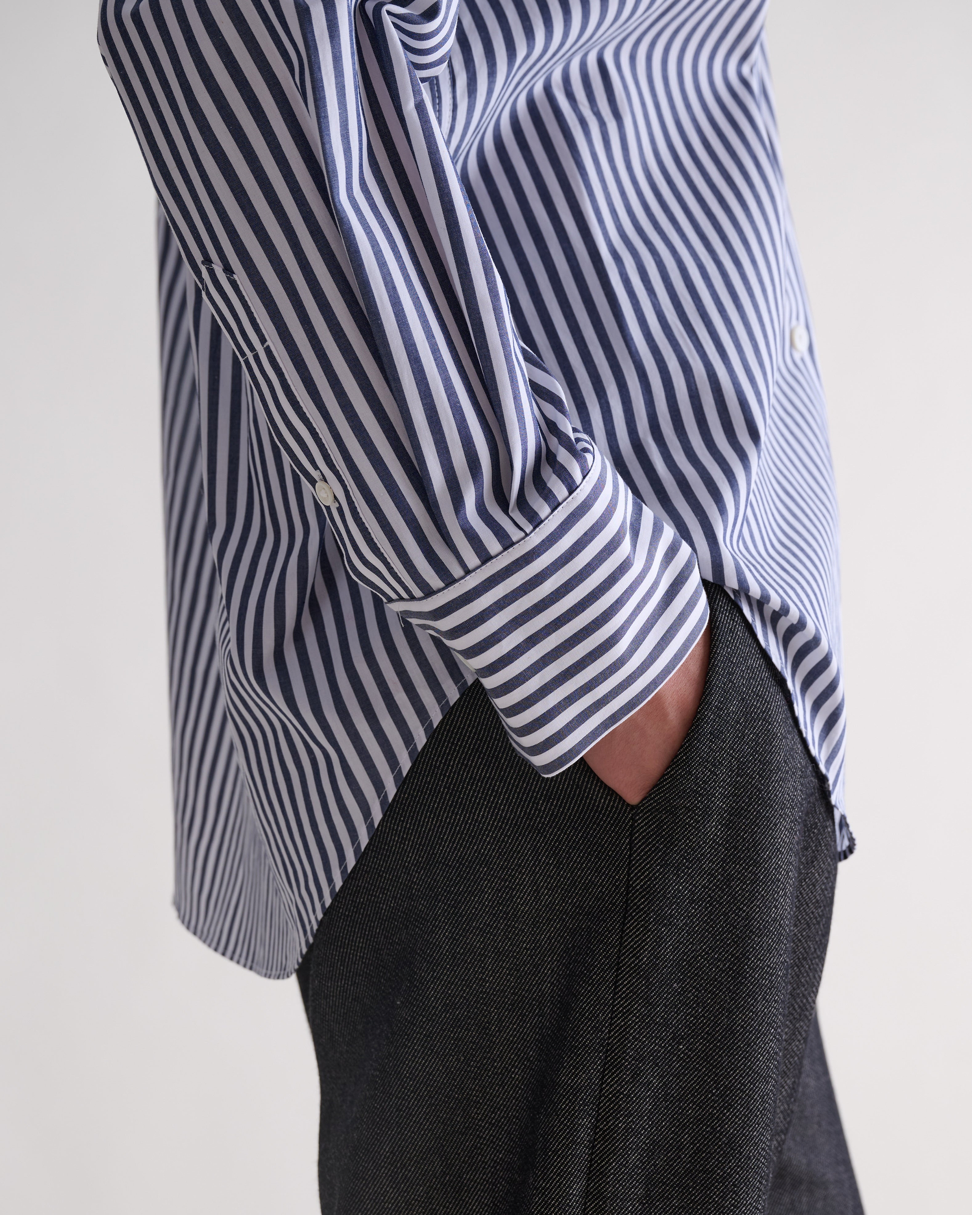 Organic Cotton Oversized Poplin Shirt - Navy Stripe