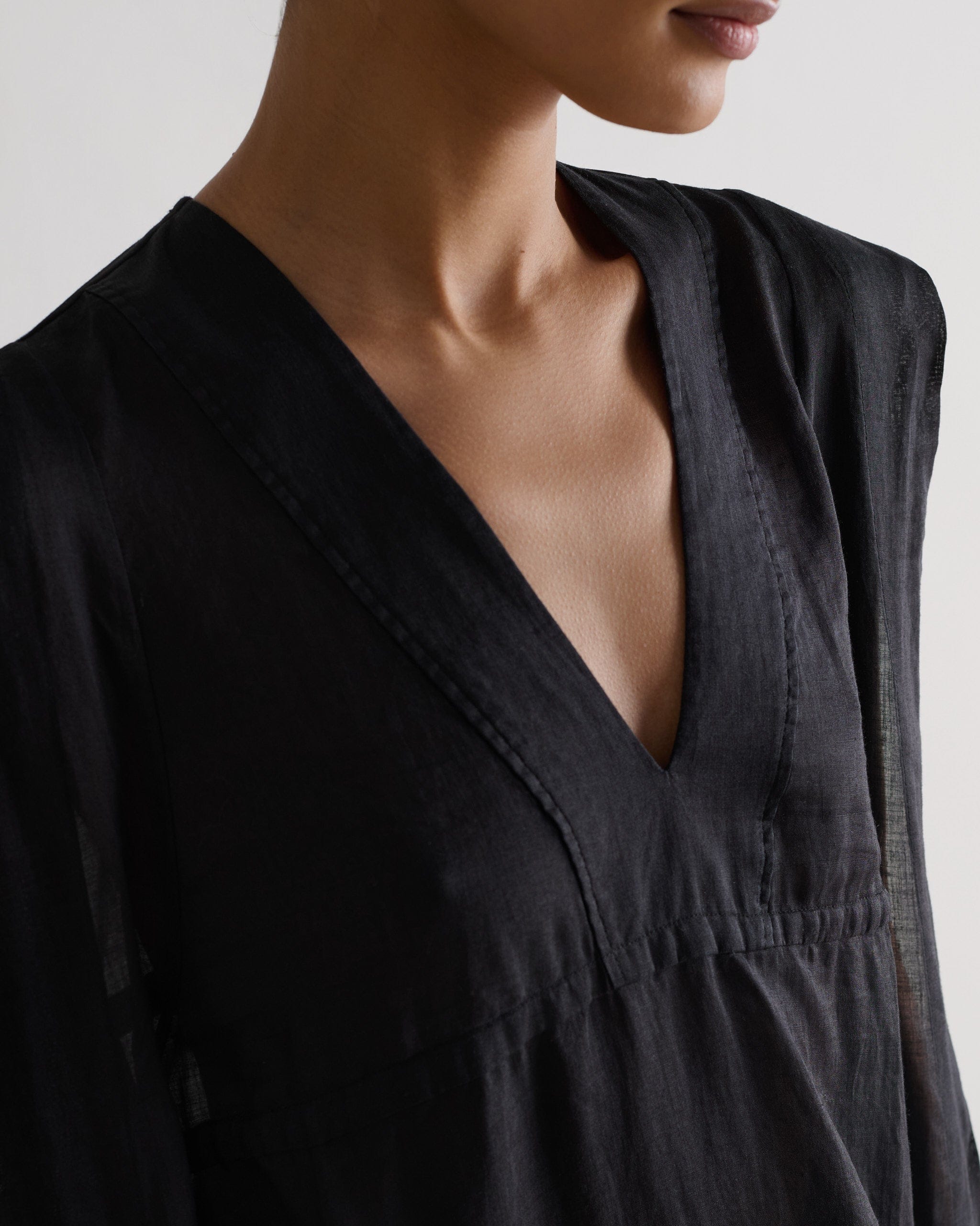 Women's Ramie Gauze Aegean Dress - Black