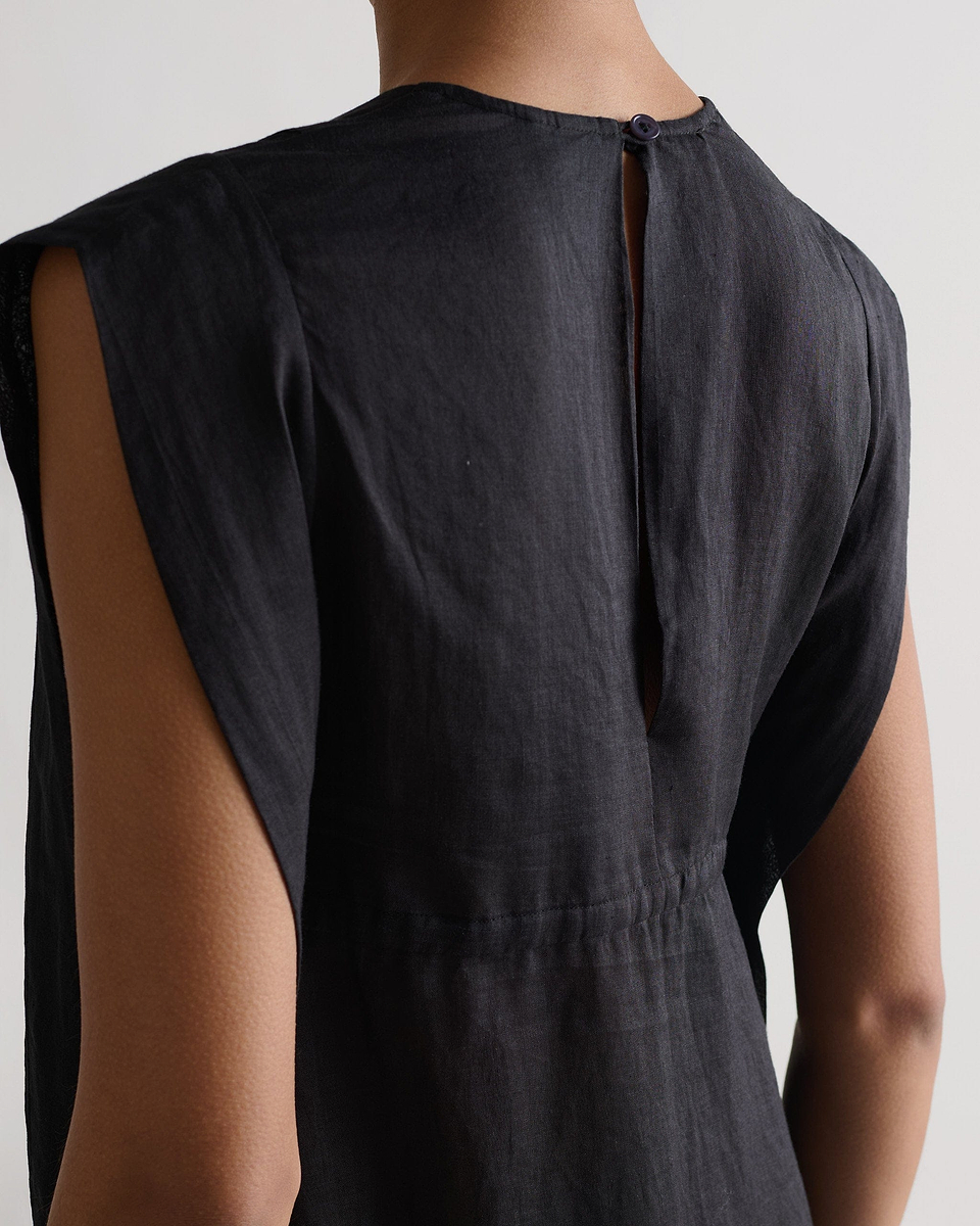Women's Ramie Gauze Aegean Dress - Black