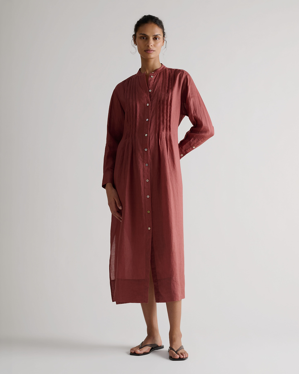 Women's Ramie Pintuck Pleat Shirt Dress