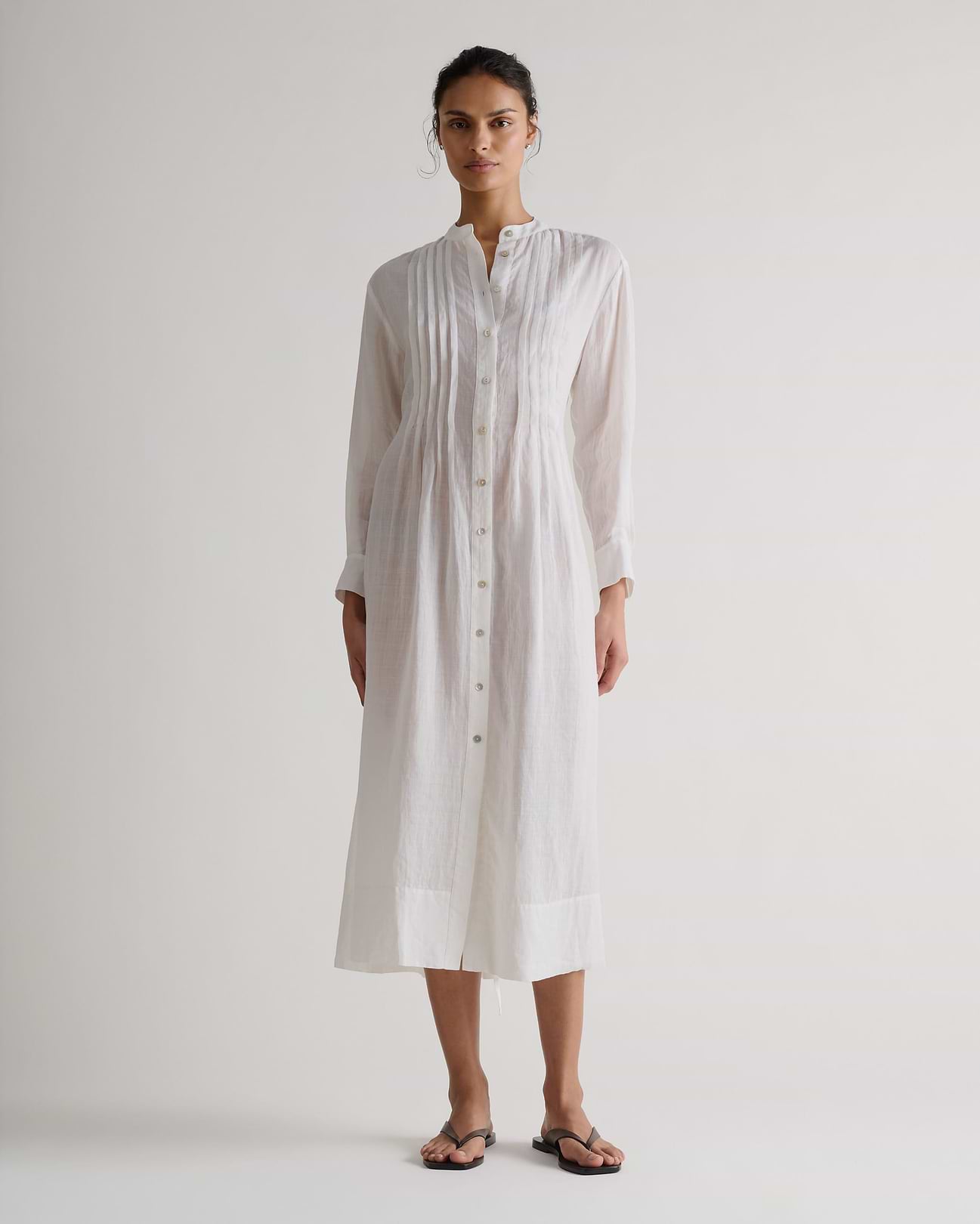 Women's Ramie Pintuck Pleat Shirt Dress | Rise & Fall