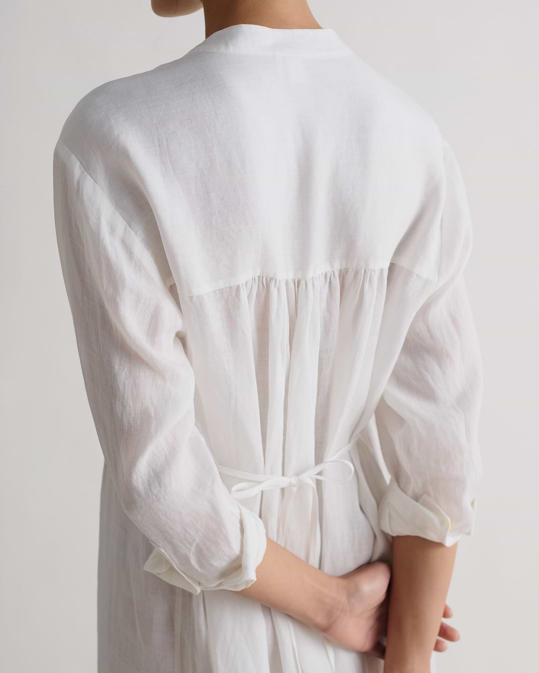 Women's Ramie Pintuck Pleat Shirt Dress - White