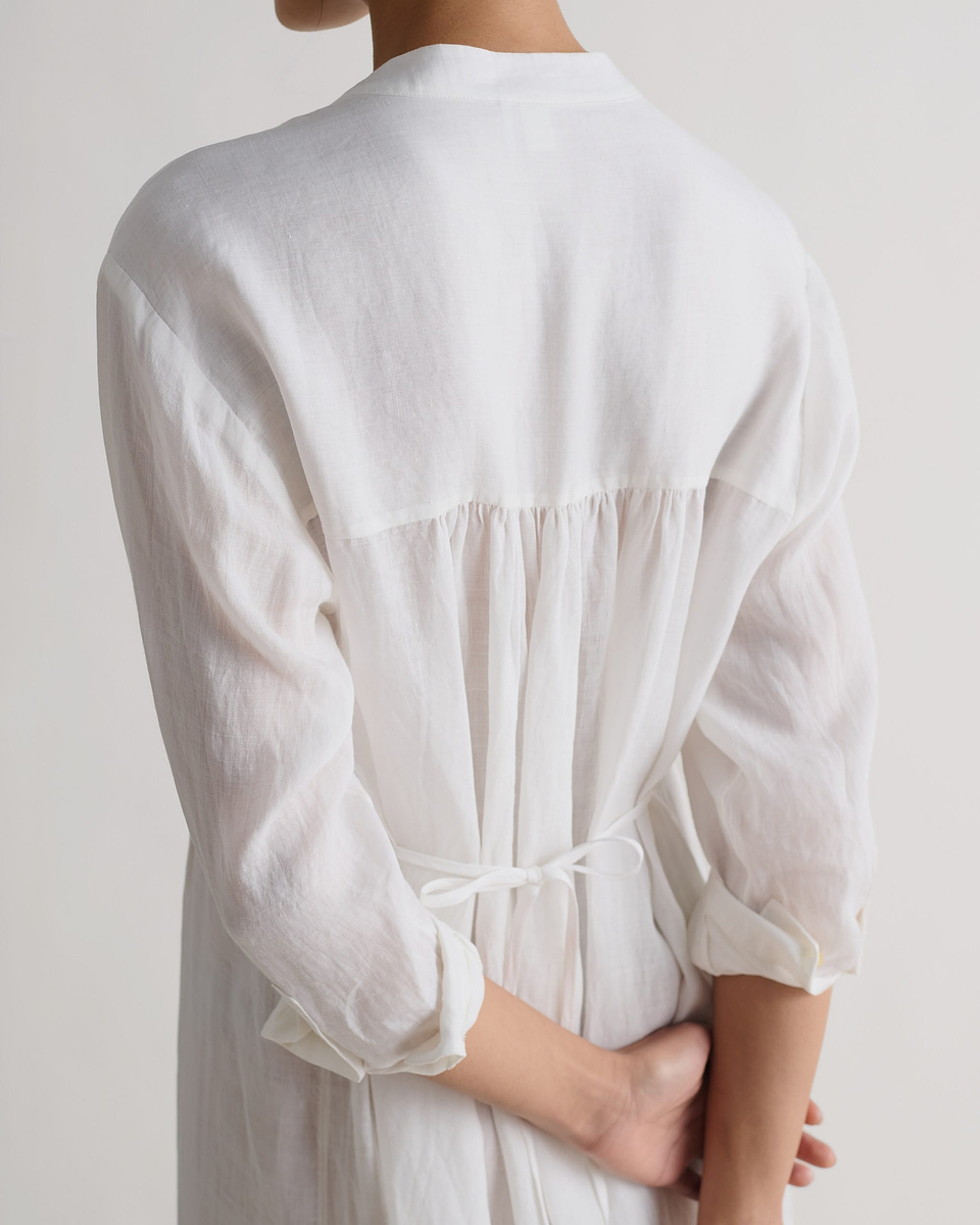 Women's Ramie Pintuck Pleat Shirt Dress