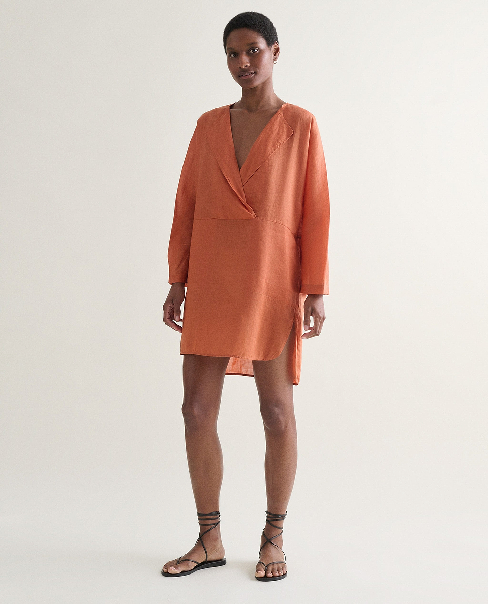 Women's Ramie Gauze Tunic Dress - Rust