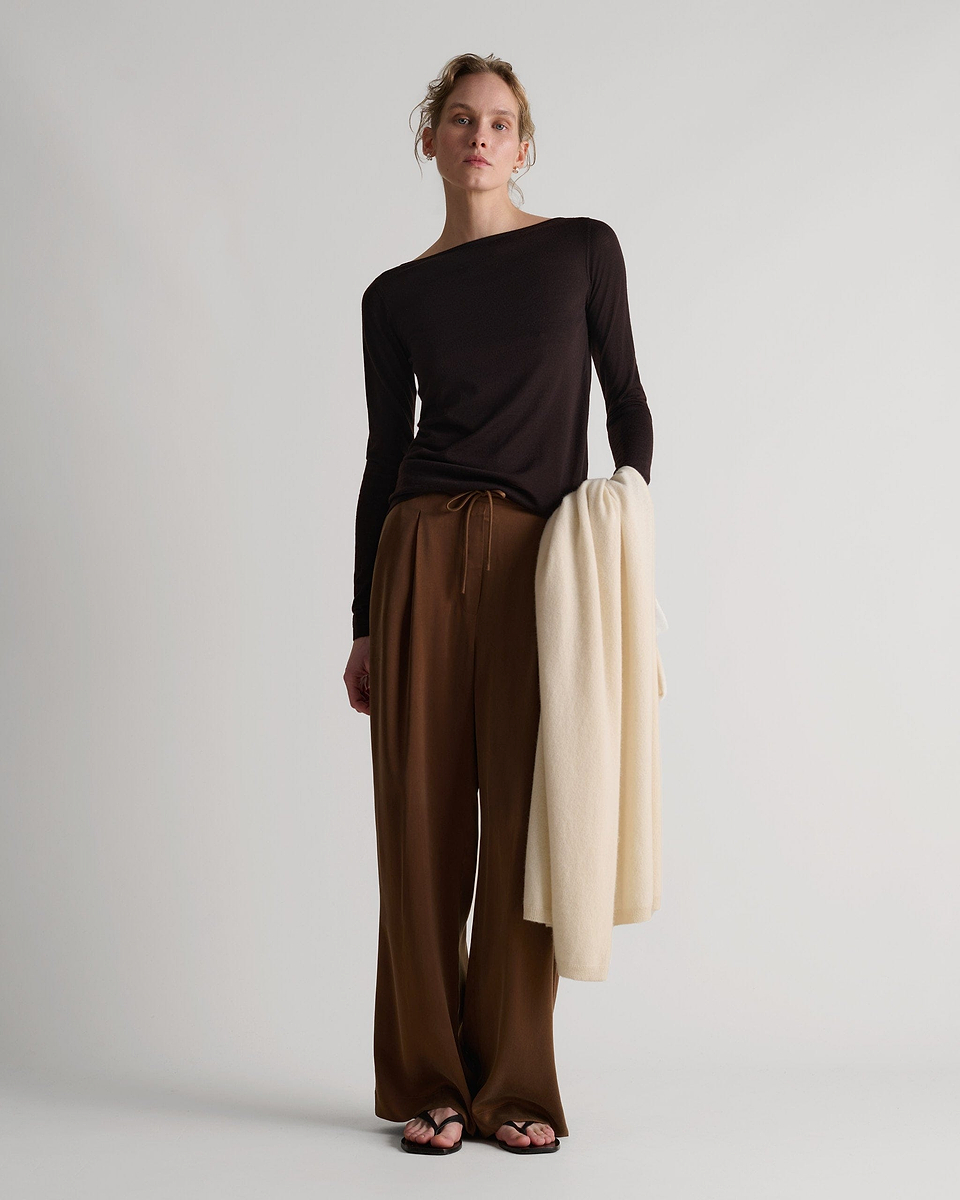 Women's Superfine Merino Straight Neck Jumper - Umber
