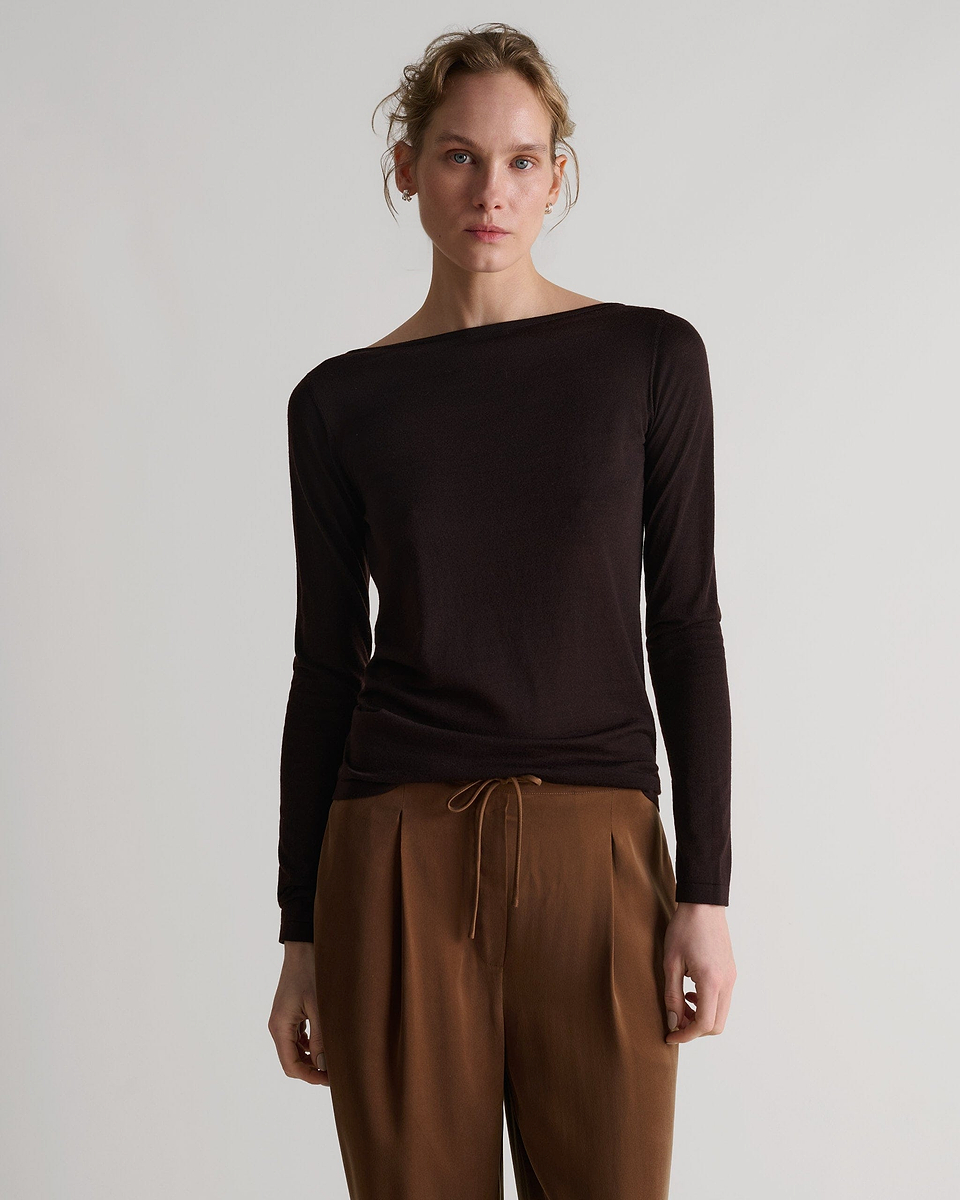 Women's Superfine Merino Straight Neck Jumper - Umber