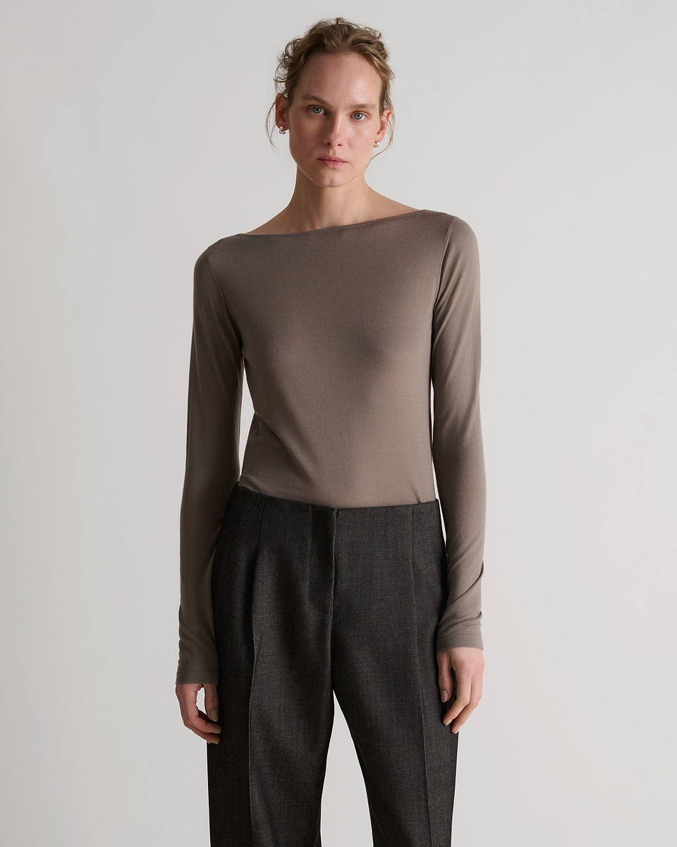 Women's Superfine Merino Straight Neck Jumper - Mole