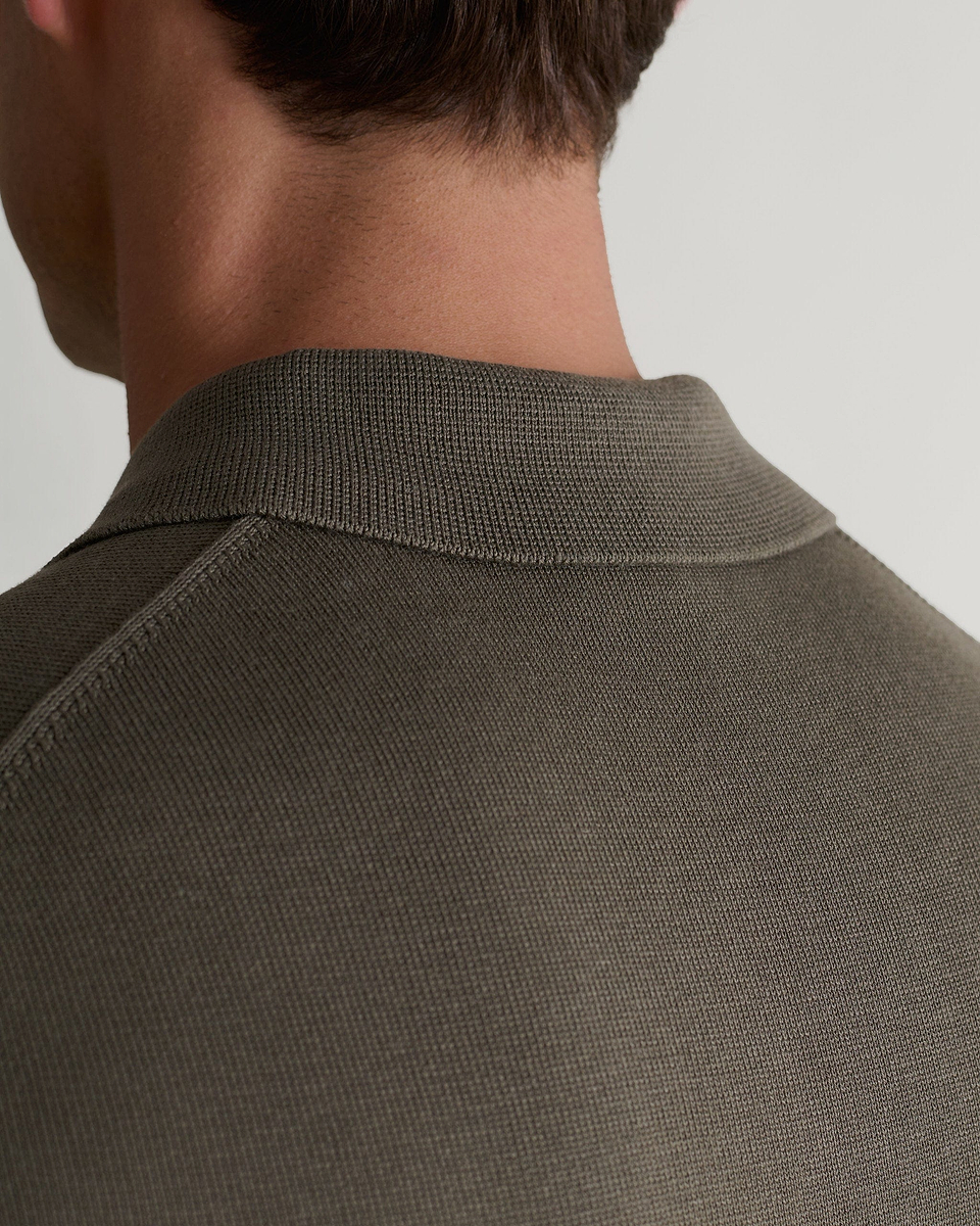 Men's Silk-Cotton Fine Knit Polo - Herb