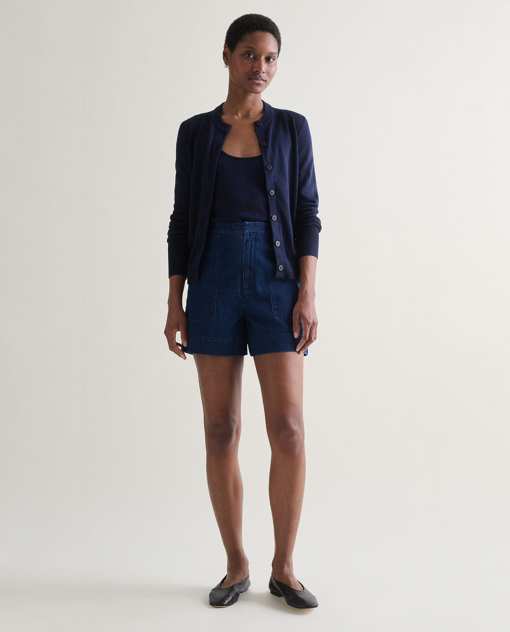 Silk-Cotton Cardigan - Navy