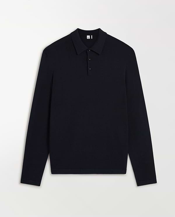 Men's Silk-Cotton Fine Knit Long Sleeve Polo - Indigo