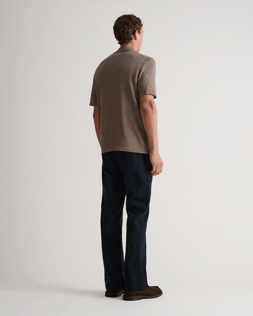 Men's Silk-Cotton Fine Knit Polo - Mole