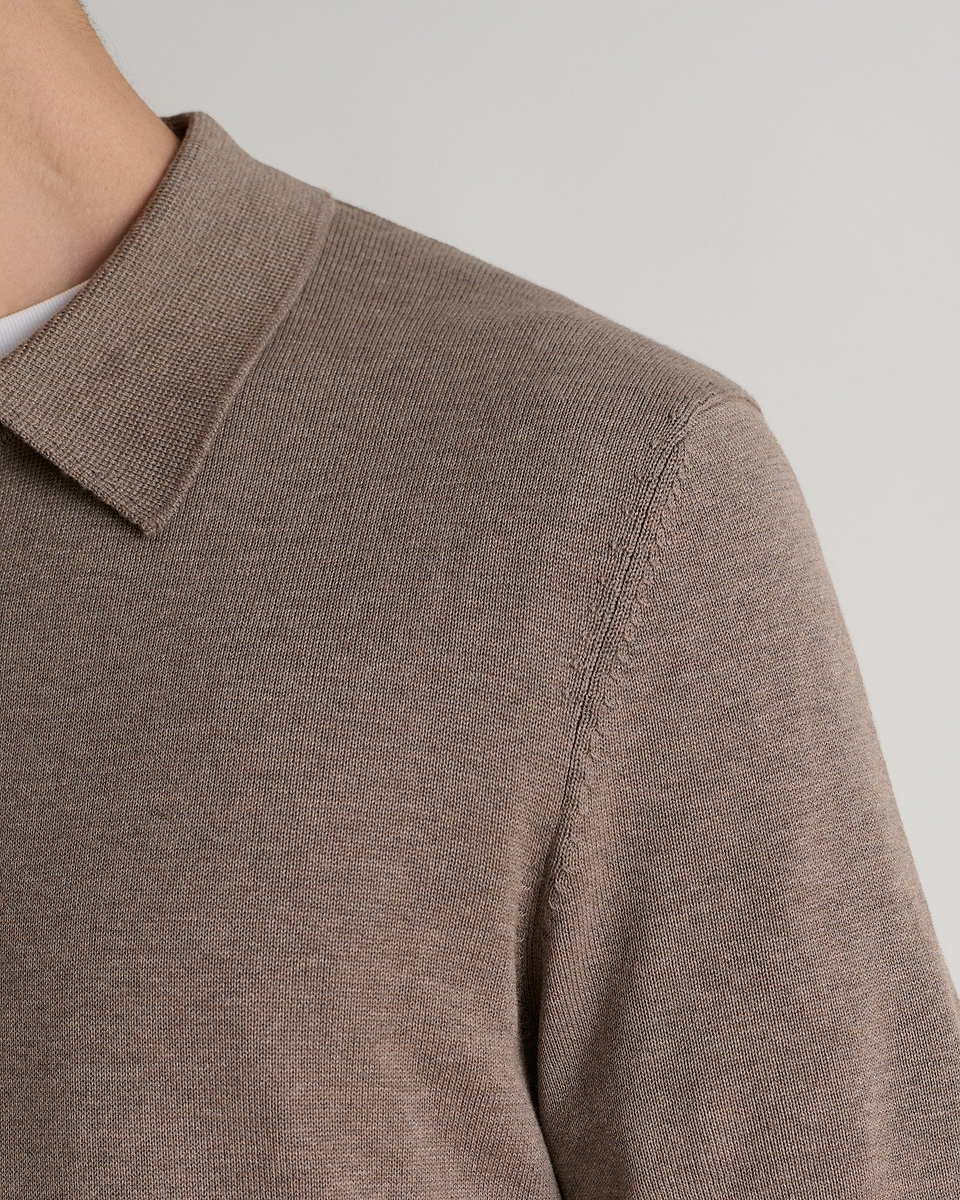 Men's Silk-Cotton Fine Knit Polo - Mole