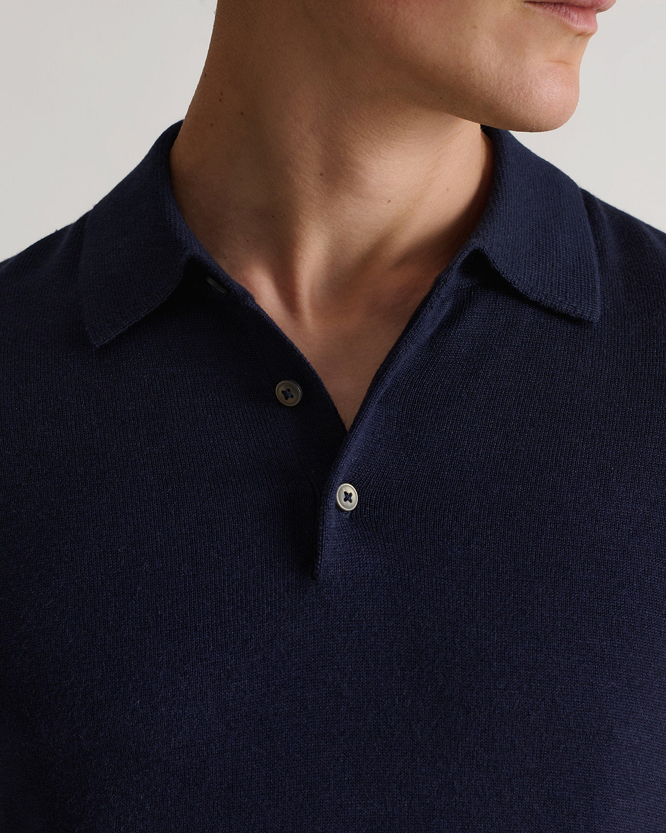 Men's Silk-Cotton Fine Knit Polo - Indigo