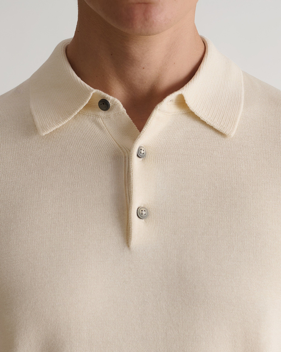 Men's Silk-Cotton Fine Knit Polo - Parchment