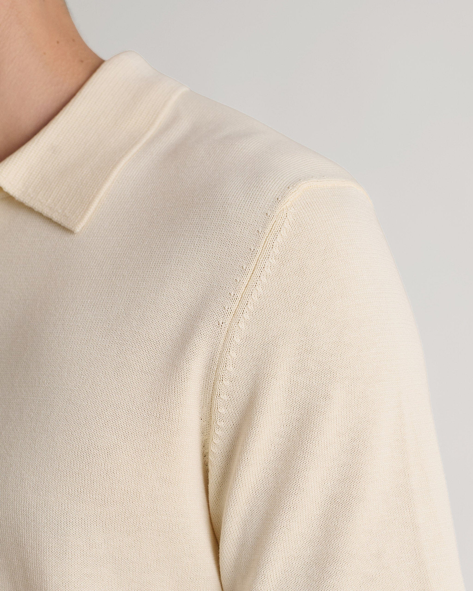 Men's Silk-Cotton Fine Knit Polo - Parchment