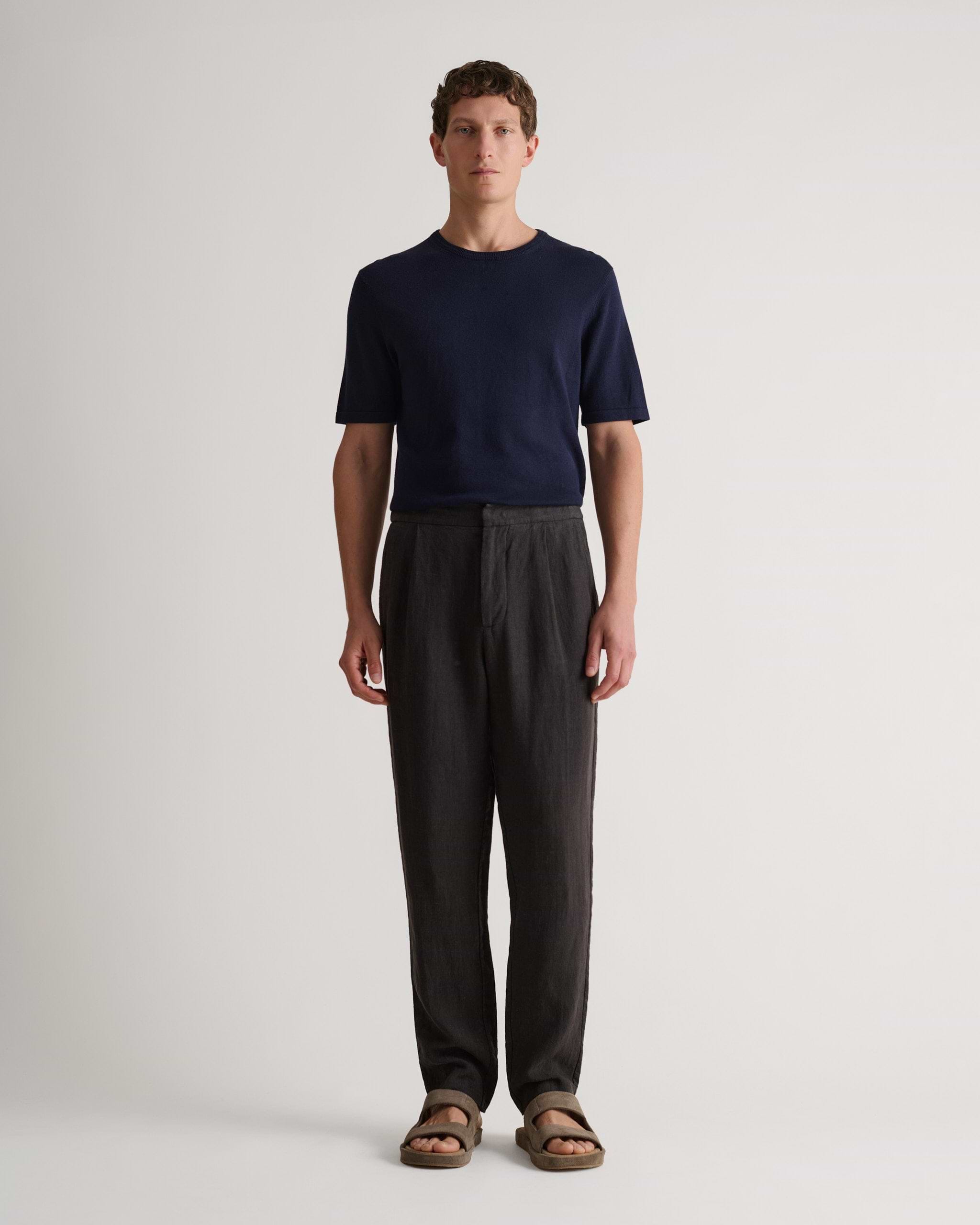 Men's Silk-Cotton Fine Knit T-shirt - Indigo