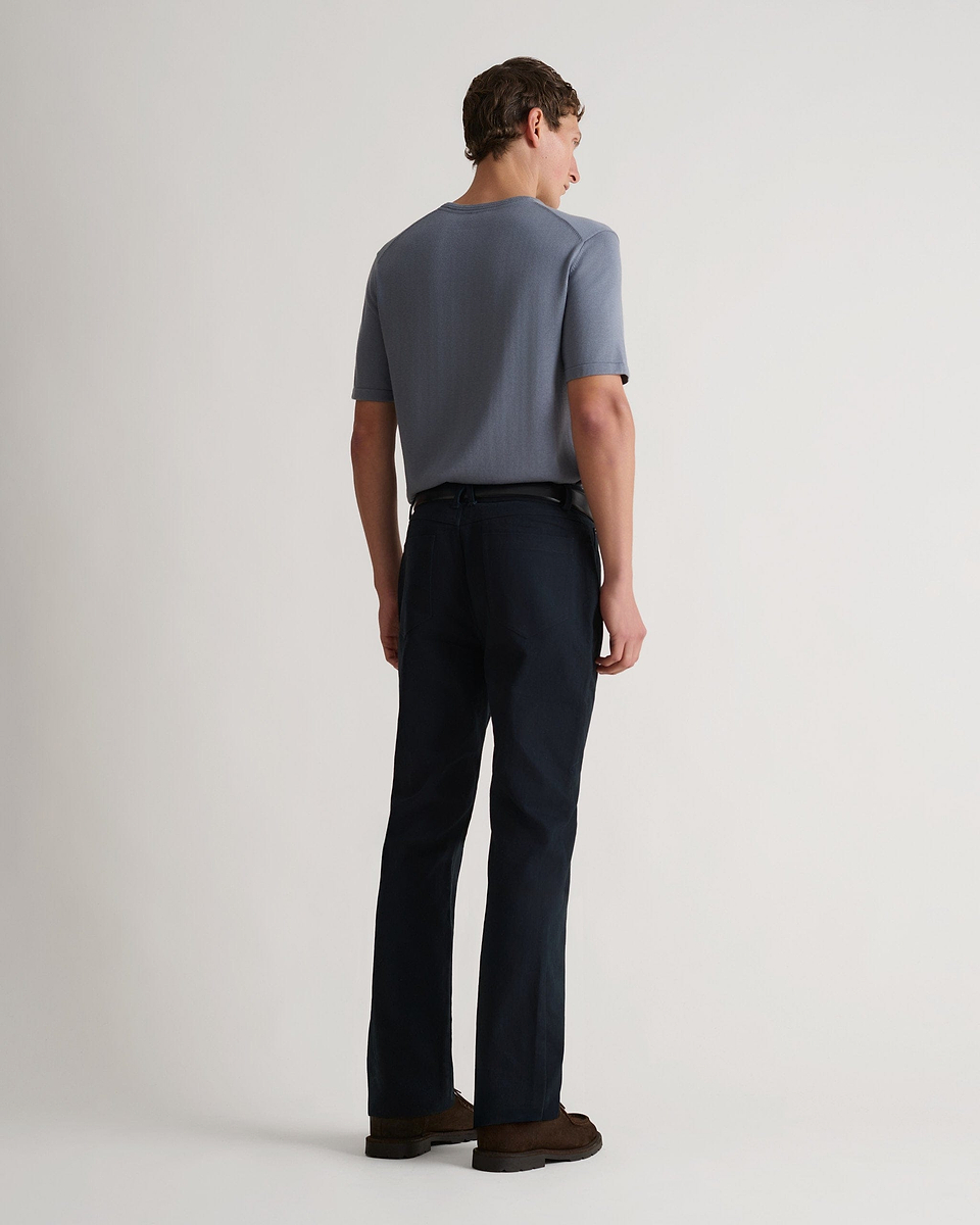 Men's Silk-Cotton Fine Knit T-shirt - Steel Blue