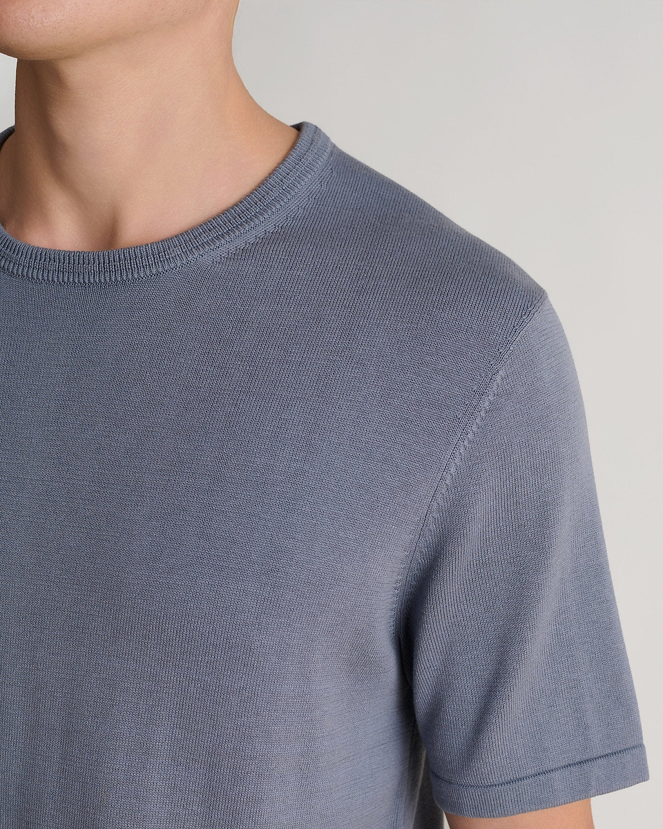 Men's Silk-Cotton Fine Knit T-shirt - Steel Blue
