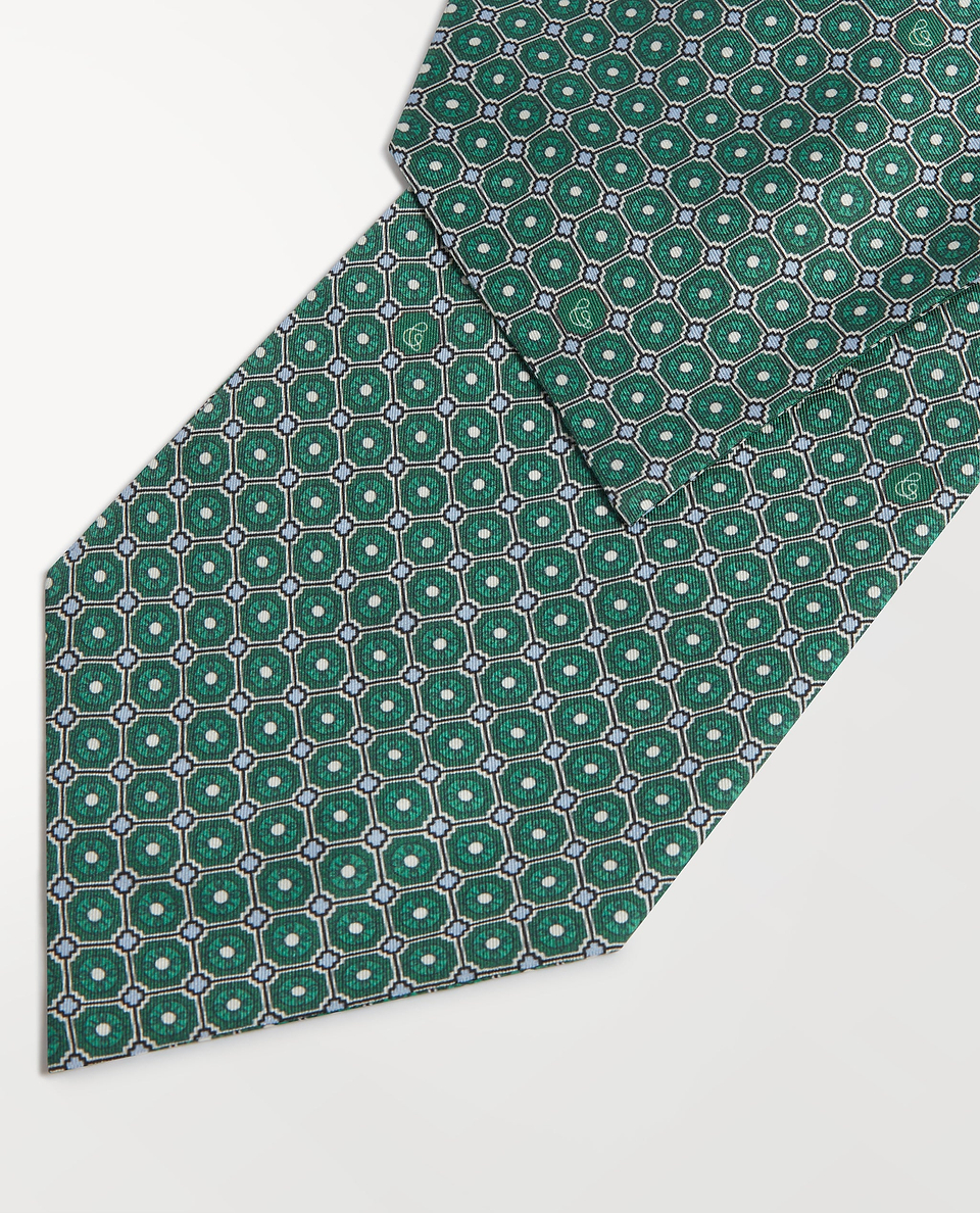 Silk Printed Cravat - Malachite/Ice Blue