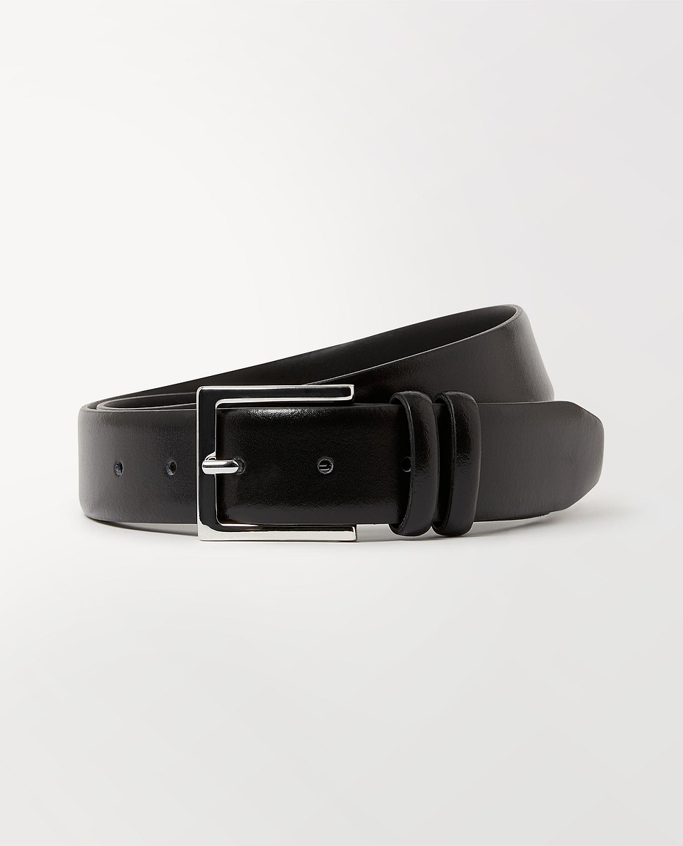 Men's Smooth Grain Silver Buckle Leather Belt