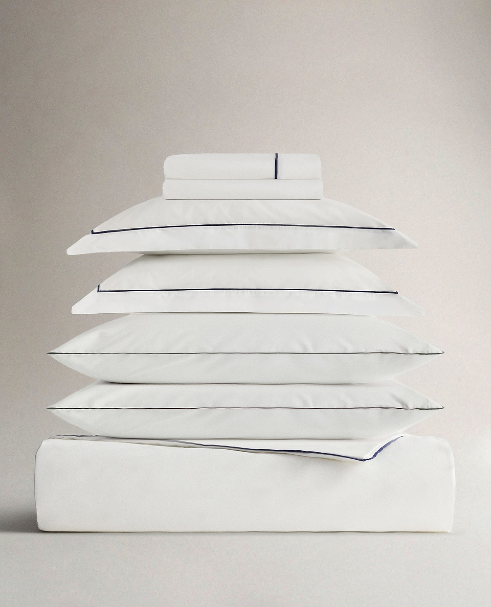 The Crisp & Cool Organic Deluxe Bundle - White Navy Piping - Full