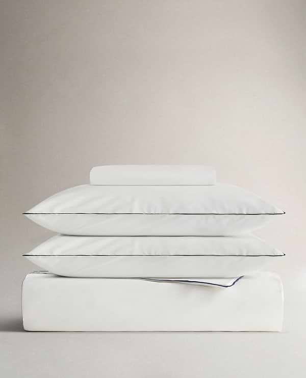 Crisp & Cool Organic Cotton Duvet Set - White Navy Piping