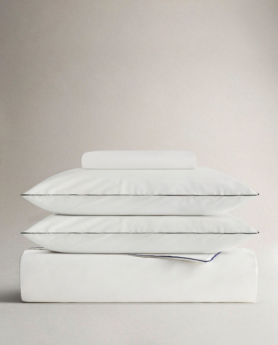 The Soft & Smooth Cotton Duvet Set - White Navy Piping