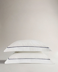 Soft & Smooth Cotton Sateen Oxford Pillowcases - White Navy Piping