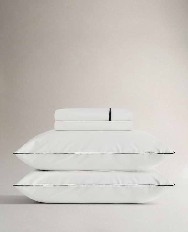 The Soft & Smooth Cotton Duvet Set - White Navy Piping