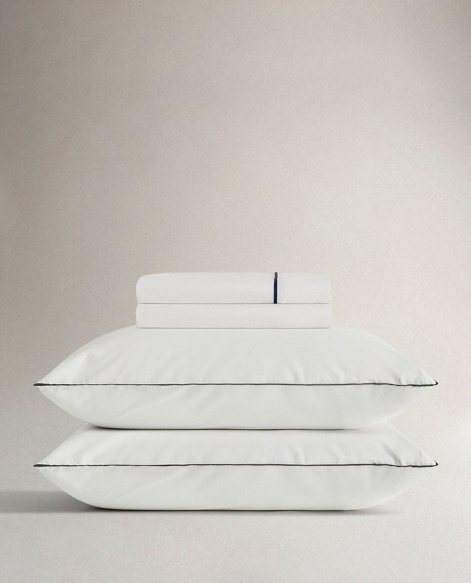 The Soft & Smooth Cotton Duvet Set - White Navy Piping