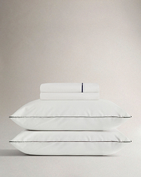 The Soft & Smooth Cotton Sheet Set - White Navy Piping