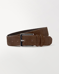 Men's Suede Leather Silver Buckle Belt - Brown