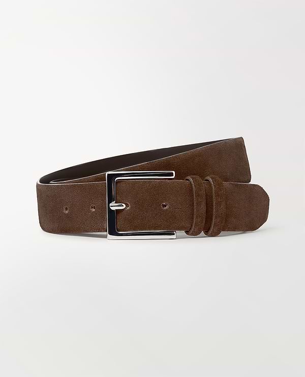 Men's Suede Leather Silver Buckle Belt - Brown