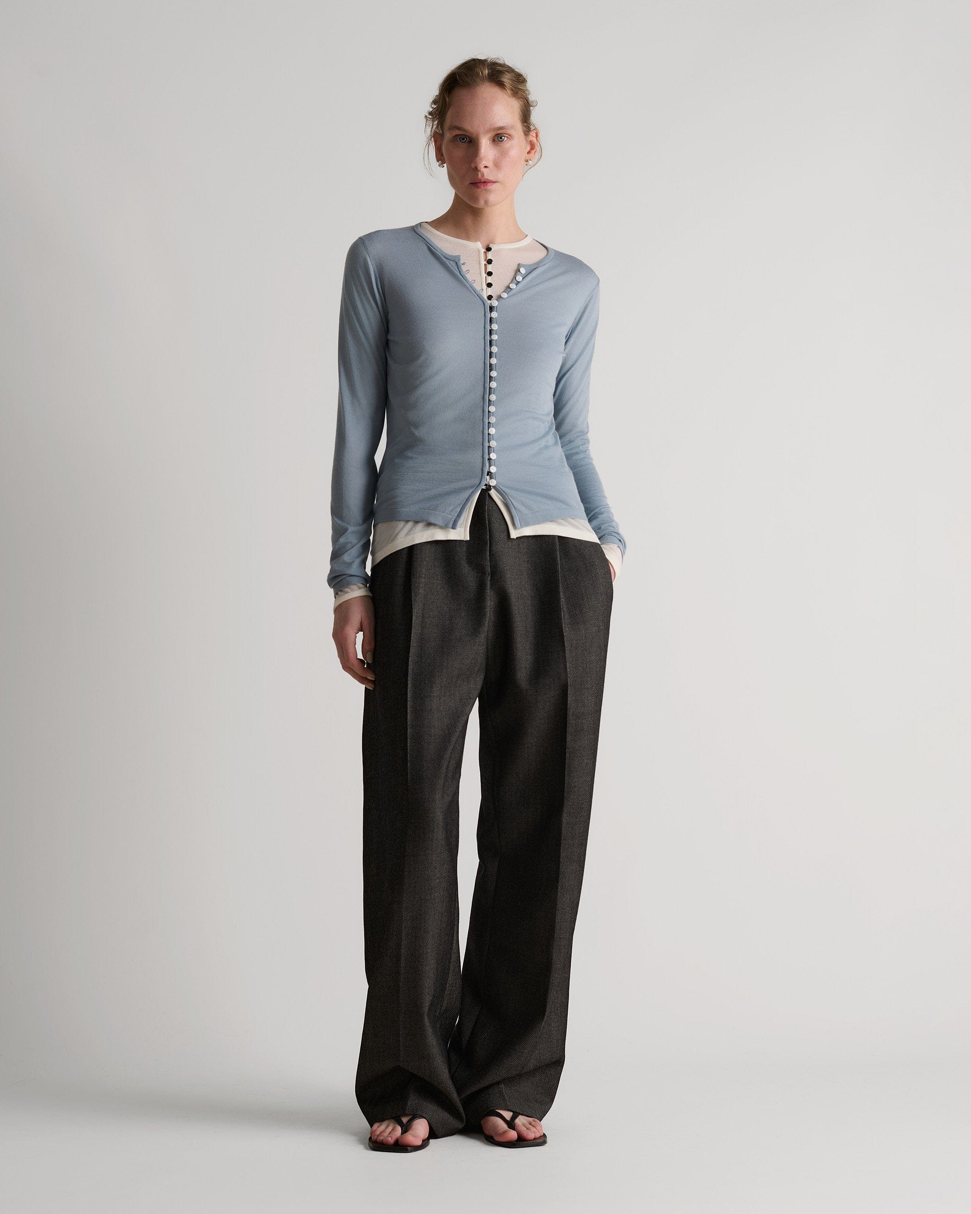 Women's Superfine Merino Button-Front Top - Ash Blue