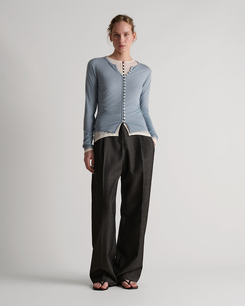 Women's Superfine Merino Button-Front Top - Ash Blue