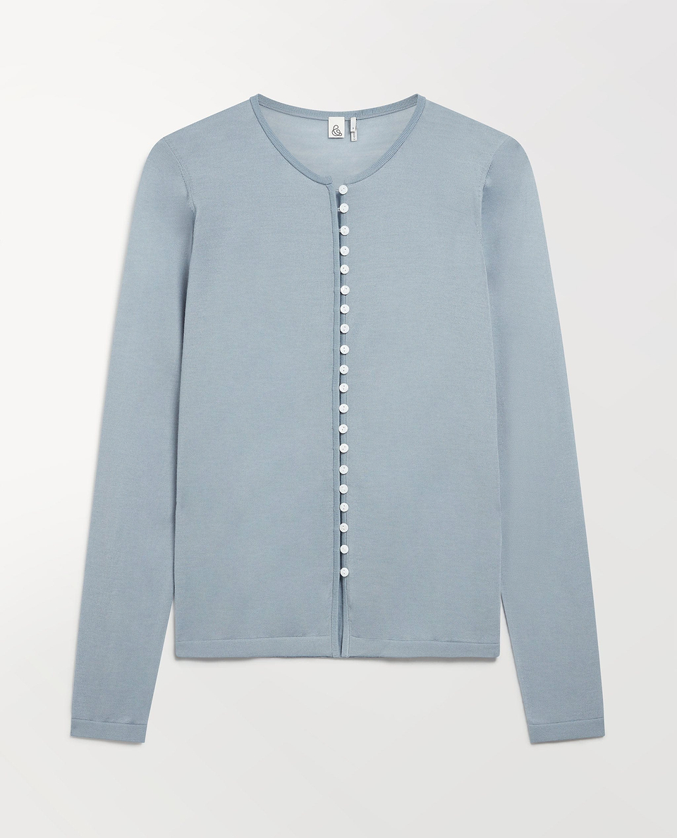 Women's Superfine Merino Button-Front Top - Ash Blue