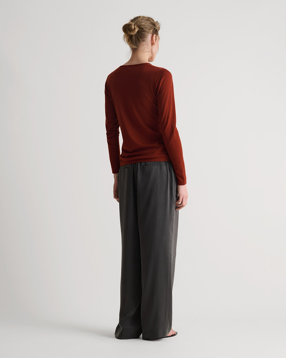 Women's Superfine Merino Button-Front Top - Burnt Sienna