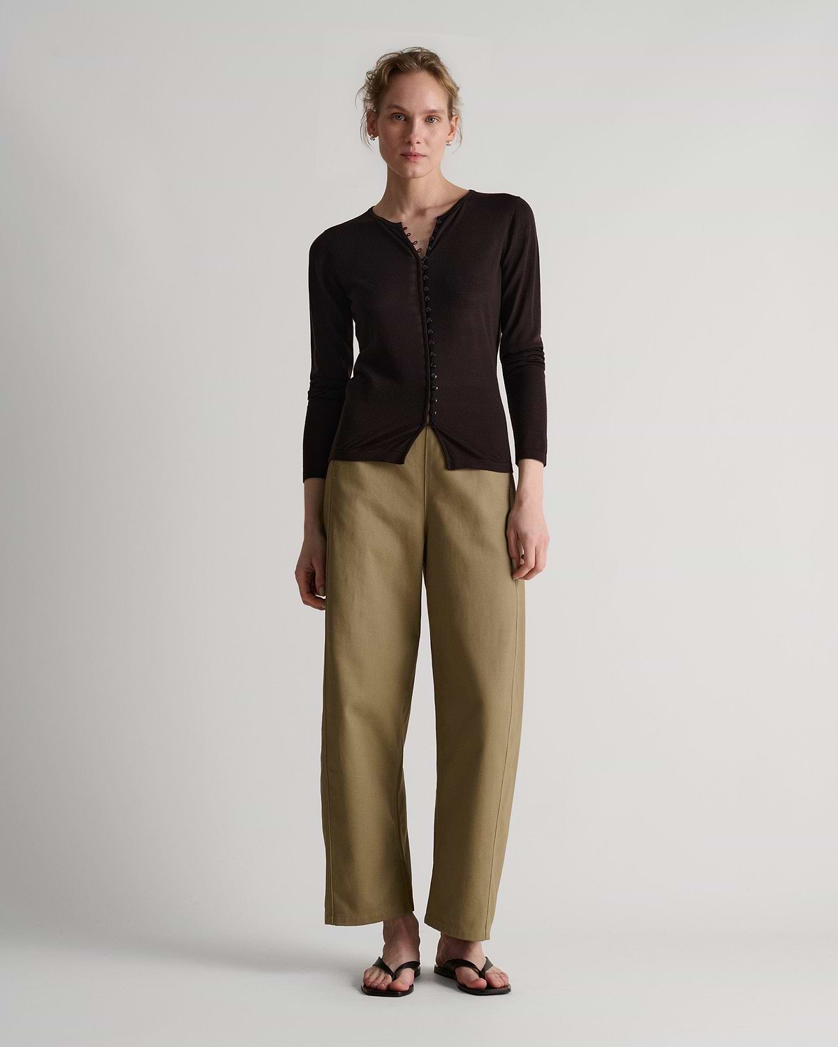 Women's Superfine Merino Button-Front Top - Umber