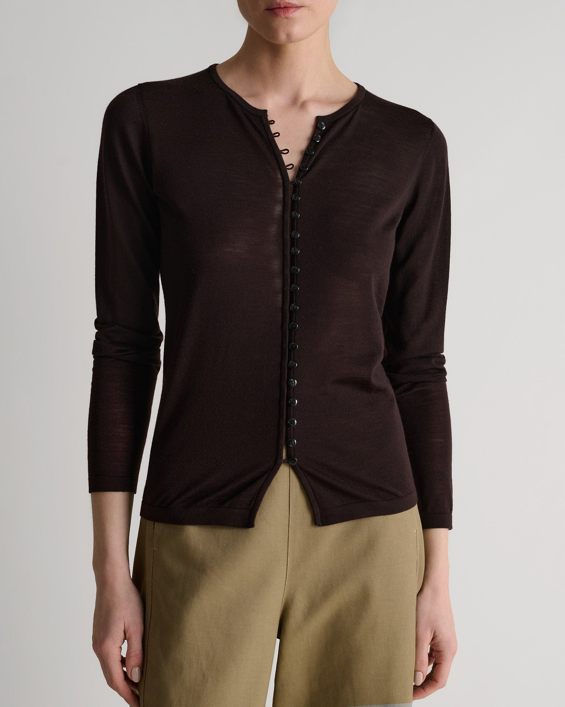 Women's Superfine Merino Button-Front Top - Umber