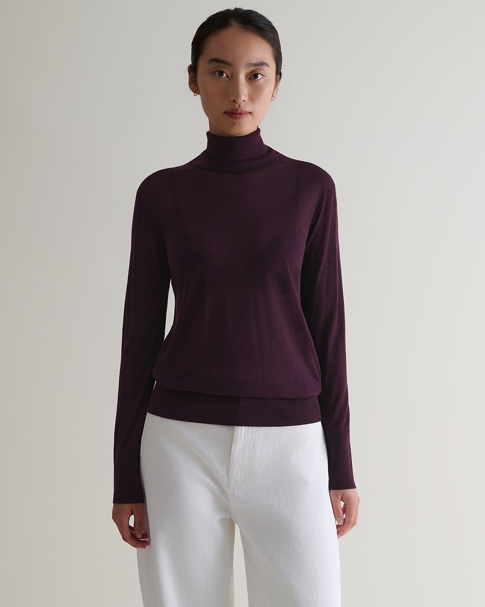 Women's Superfine Merino Roll Neck Jumper - Oxblood