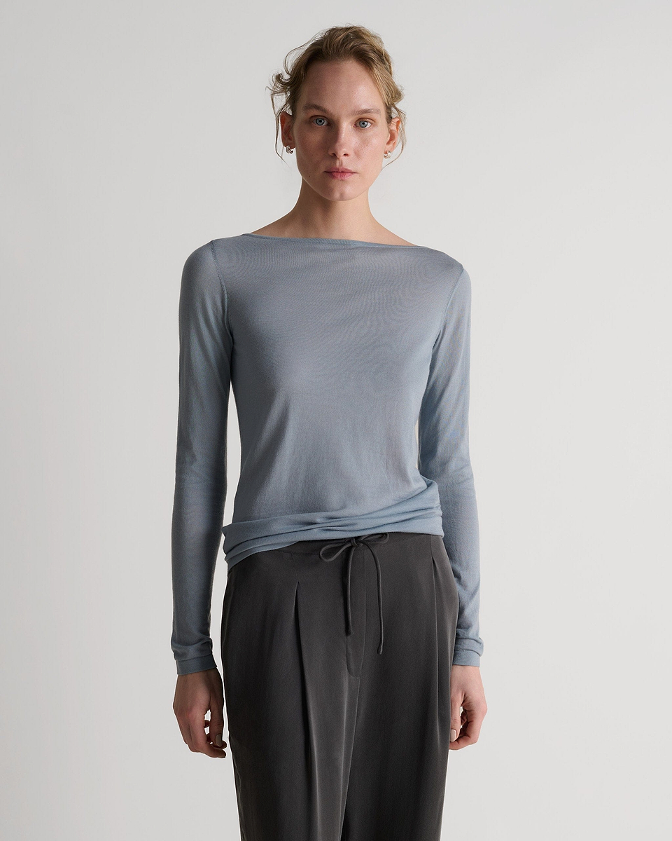 Women's Superfine Merino Straight Neck Jumper - Ash Blue