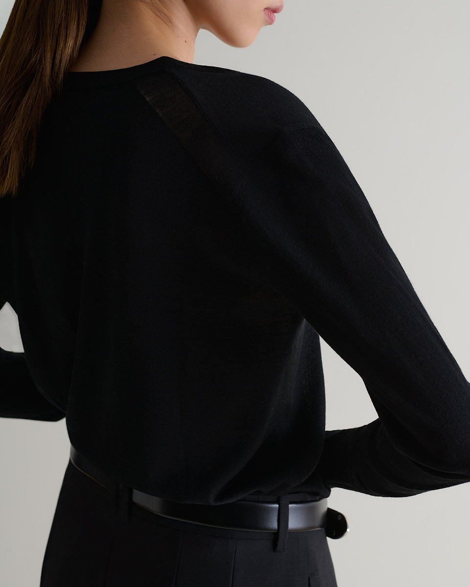 Women's Superfine Merino V Neck Jumper - Black-[colour]-[size]-Rise &amp; Fall
